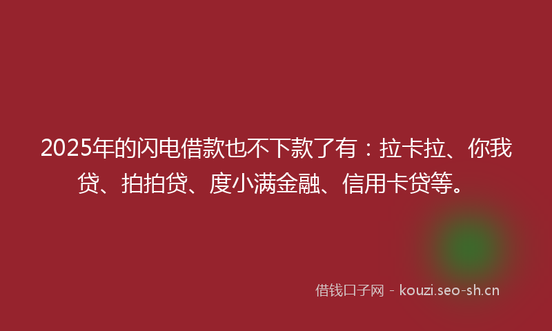 2025年的闪电借款也不下款了有：拉卡拉、你我贷、拍拍贷、度小满金融、信用卡贷等。