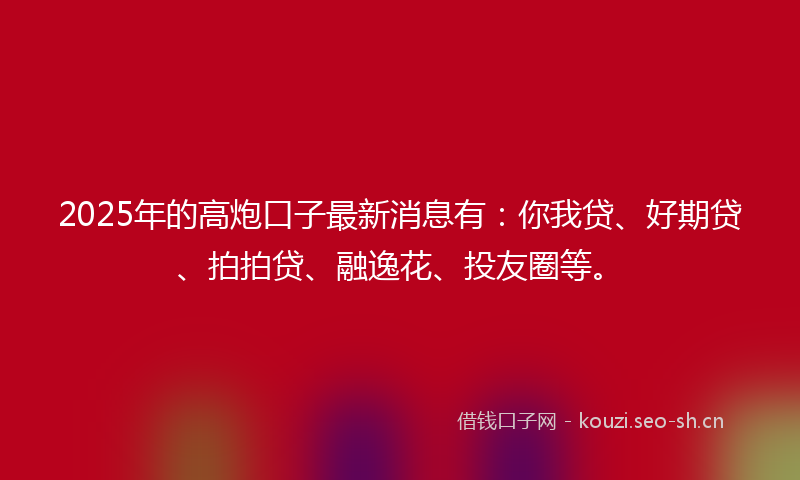 2025年的高炮口子最新消息有：你我贷、好期贷、拍拍贷、融逸花、投友圈等。