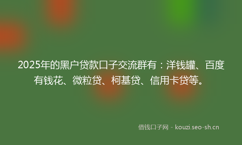 2025年的黑户贷款口子交流群有：洋钱罐、百度有钱花、微粒贷、柯基贷、信用卡贷等。
