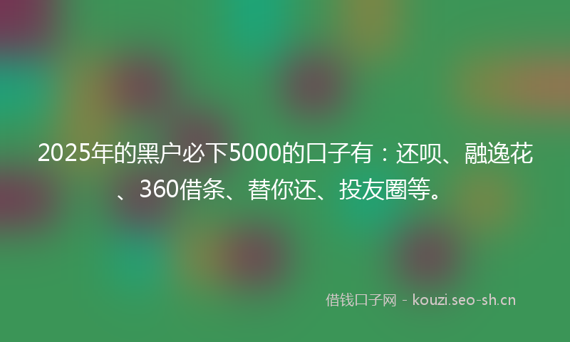 2025年的黑户必下5000的口子有：还呗、融逸花、360借条、替你还、投友圈等。