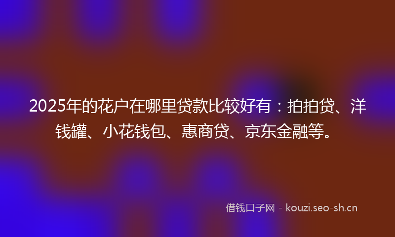 2025年的花户在哪里贷款比较好有：拍拍贷、洋钱罐、小花钱包、惠商贷、京东金融等。