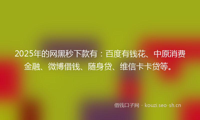 2025年的网黑秒下款有：百度有钱花、中原消费金融、微博借钱、随身贷、维信卡卡贷等。