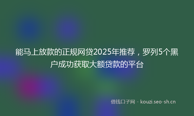 能马上放款的正规网贷2025年推荐，罗列5个黑户成功获取大额贷款的平台