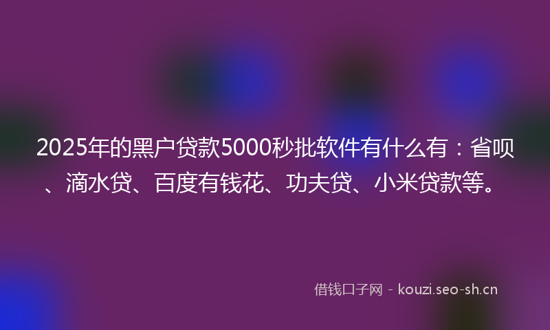 2025年的黑户贷款5000秒批软件有什么有：省呗、滴水贷、百度有钱花、功夫贷、小米贷款等。