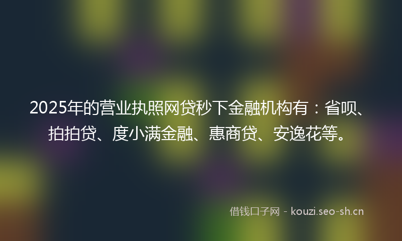 2025年的营业执照网贷秒下金融机构有：省呗、拍拍贷、度小满金融、惠商贷、安逸花等。