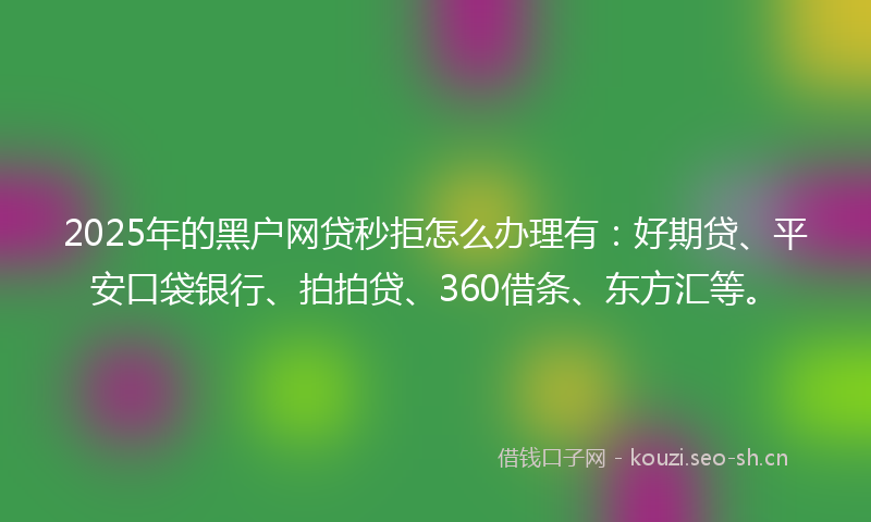 2025年的黑户网贷秒拒怎么办理有：好期贷、平安口袋银行、拍拍贷、360借条、东方汇等。