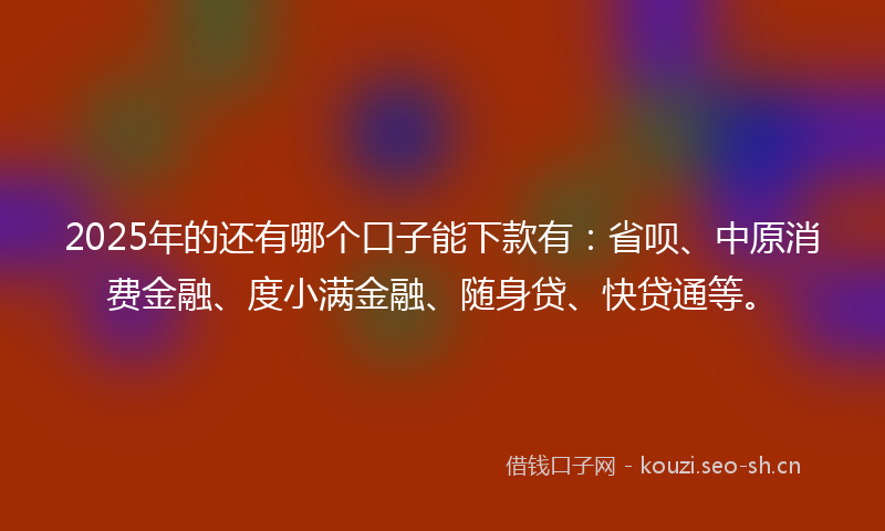 2025年的还有哪个口子能下款有：省呗、中原消费金融、度小满金融、随身贷、快贷通等。