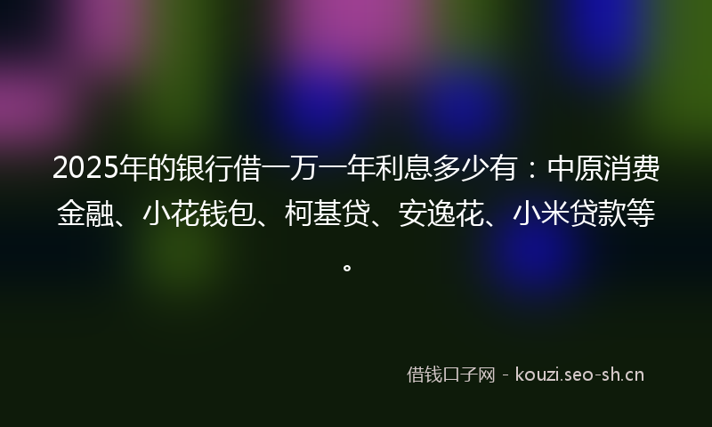 2025年的银行借一万一年利息多少有：中原消费金融、小花钱包、柯基贷、安逸花、小米贷款等。