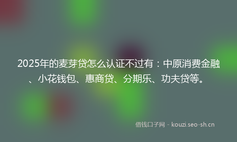 2025年的麦芽贷怎么认证不过有：中原消费金融、小花钱包、惠商贷、分期乐、功夫贷等。