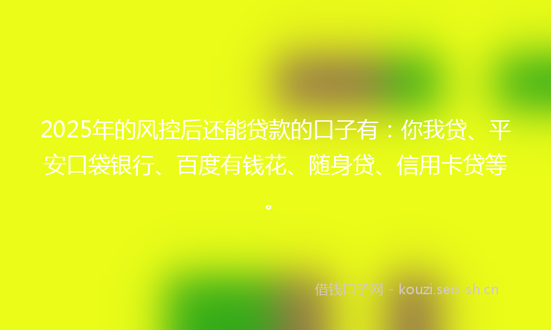 2025年的风控后还能贷款的口子有：你我贷、平安口袋银行、百度有钱花、随身贷、信用卡贷等。