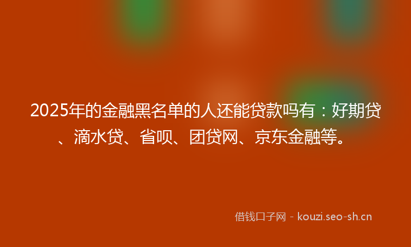 2025年的金融黑名单的人还能贷款吗有：好期贷、滴水贷、省呗、团贷网、京东金融等。