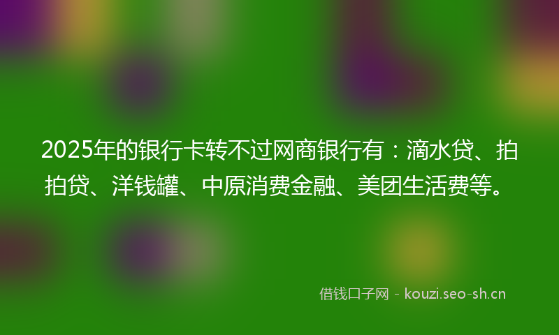 2025年的银行卡转不过网商银行有：滴水贷、拍拍贷、洋钱罐、中原消费金融、美团生活费等。