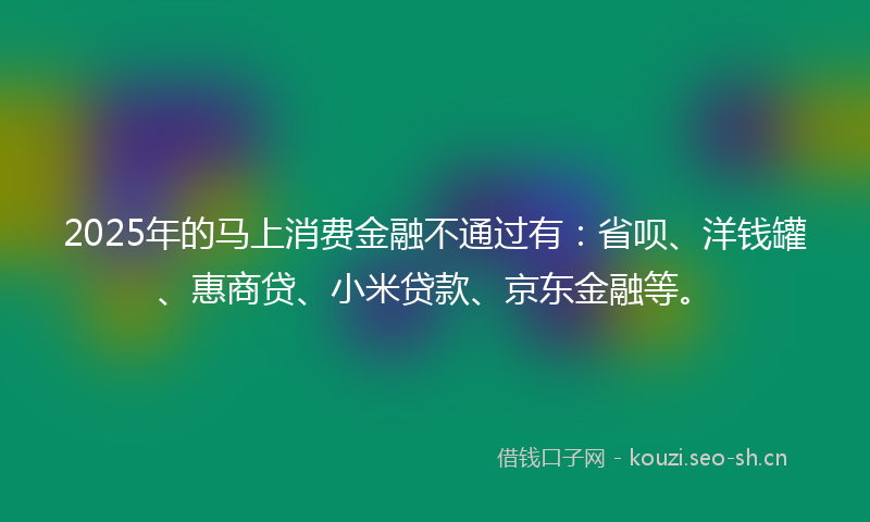 2025年的马上消费金融不通过有：省呗、洋钱罐、惠商贷、小米贷款、京东金融等。
