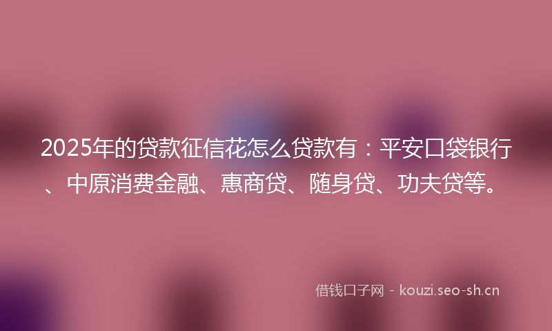 2025年的贷款征信花怎么贷款有：平安口袋银行、中原消费金融、惠商贷、随身贷、功夫贷等。
