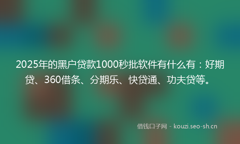 2025年的黑户贷款1000秒批软件有什么有：好期贷、360借条、分期乐、快贷通、功夫贷等。