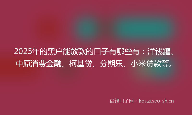 2025年的黑户能放款的口子有哪些有：洋钱罐、中原消费金融、柯基贷、分期乐、小米贷款等。