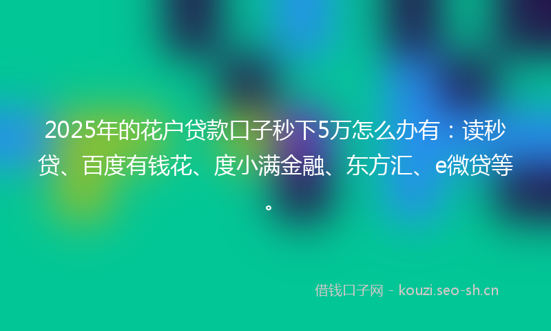 2025年的花户贷款口子秒下5万怎么办有：读秒贷、百度有钱花、度小满金融、东方汇、e微贷等。