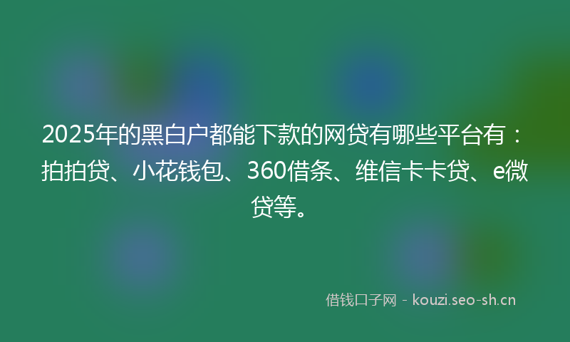 2025年的黑白户都能下款的网贷有哪些平台有：拍拍贷、小花钱包、360借条、维信卡卡贷、e微贷等。
