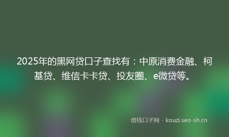 2025年的黑网贷口子查找有：中原消费金融、柯基贷、维信卡卡贷、投友圈、e微贷等。
