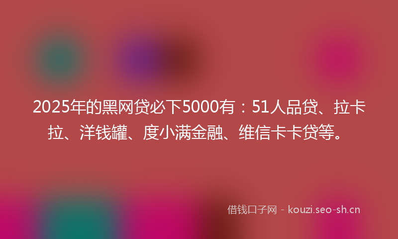 2025年的黑网贷必下5000有：51人品贷、拉卡拉、洋钱罐、度小满金融、维信卡卡贷等。