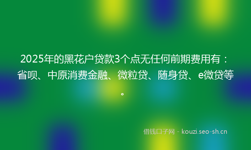 2025年的黑花户贷款3个点无任何前期费用有：省呗、中原消费金融、微粒贷、随身贷、e微贷等。