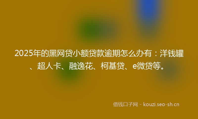 2025年的黑网贷小额贷款逾期怎么办有：洋钱罐、超人卡、融逸花、柯基贷、e微贷等。