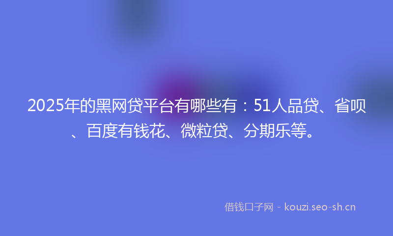 2025年的黑网贷平台有哪些有：51人品贷、省呗、百度有钱花、微粒贷、分期乐等。