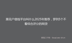 黑花户借钱平台叫什么2025年推荐，罗列5个不看综合评分的网贷