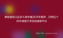 鼎致被拒以后多久再申请2025年推荐，归纳五个20岁借钱不求征信速借平台
